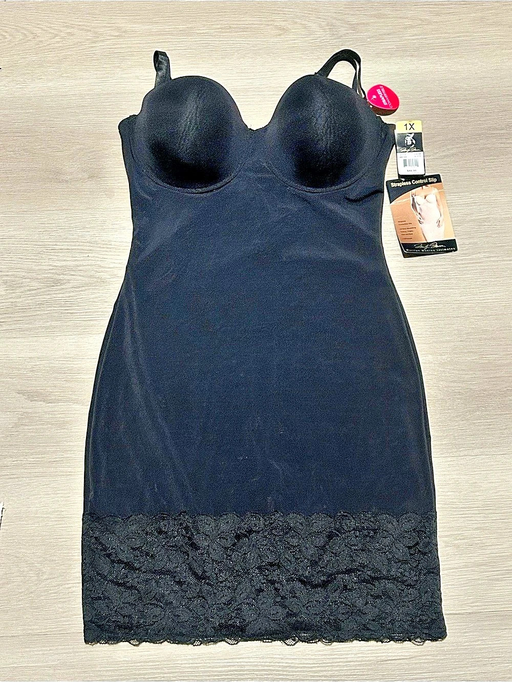 NWT Marilyn Monroe Intimates Strapless Control Shapewear Slip Black 1X